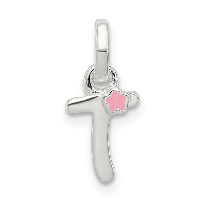 Sterling Silver Letter T With Enamel Pendant