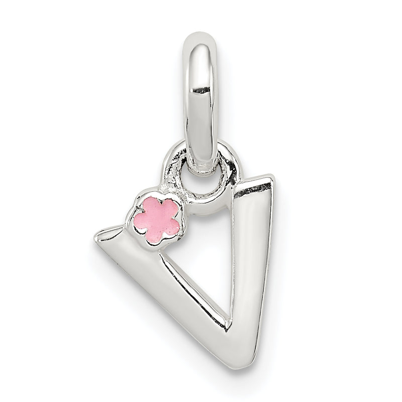 Sterling Silver Letter V With Enamel Pendant