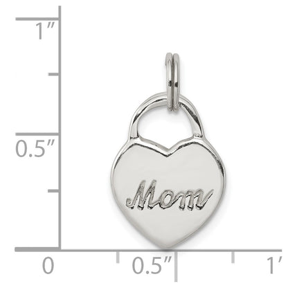 Sterling Silver Polished Mom Heart Charm