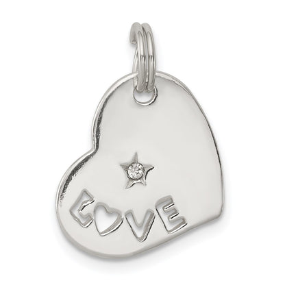 Sterling Silver Polished Love Cz Heart Charm
