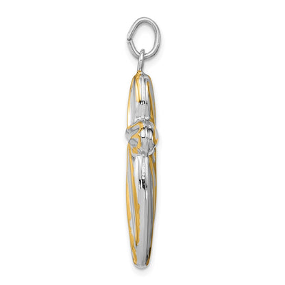 Sterling Silver Rhodium-Plated & Gold-Tone Twist Cross Reversible Pendant