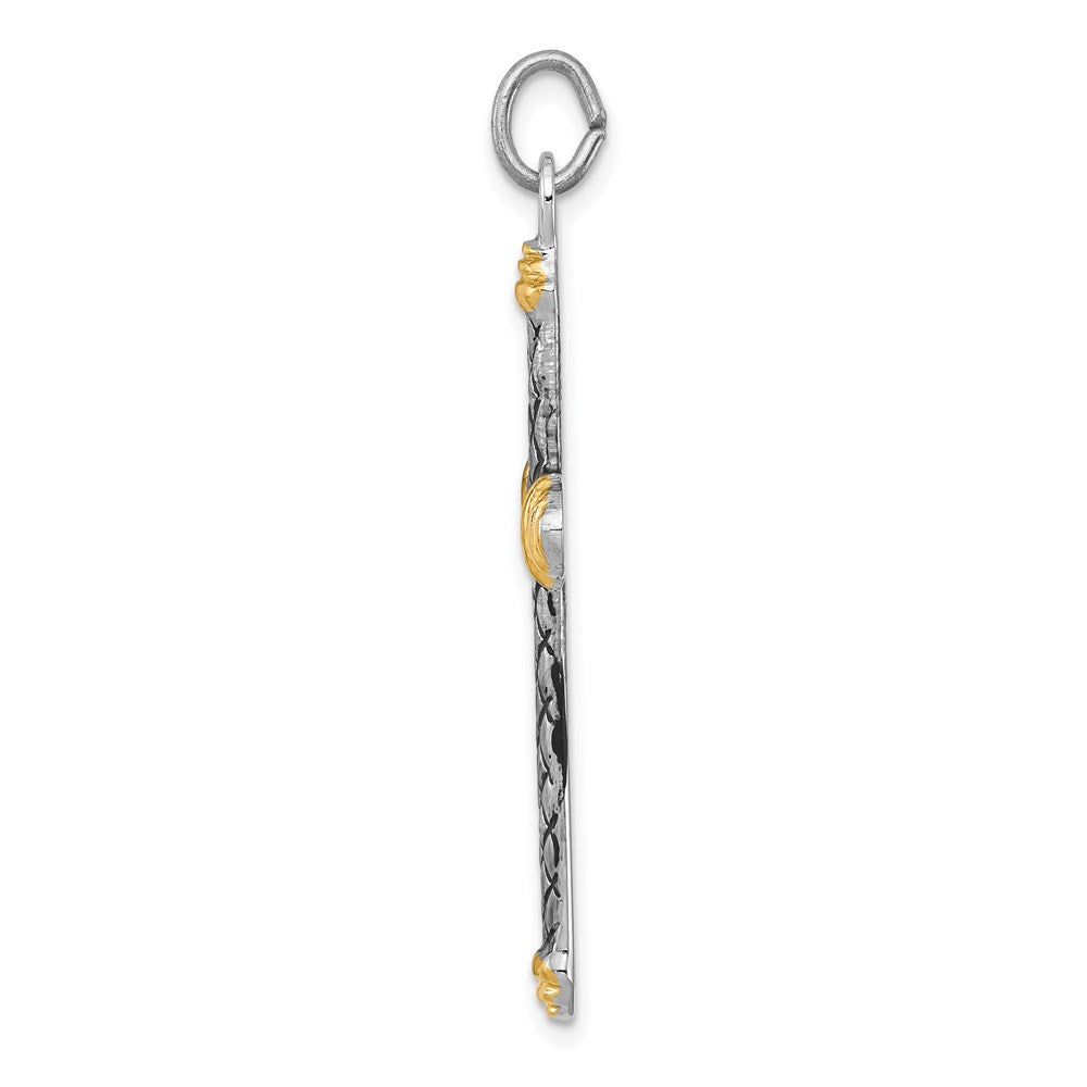 Sterling Silver Silver, Gold-Tone, Blk Rhod Criss Cross Design Pendant