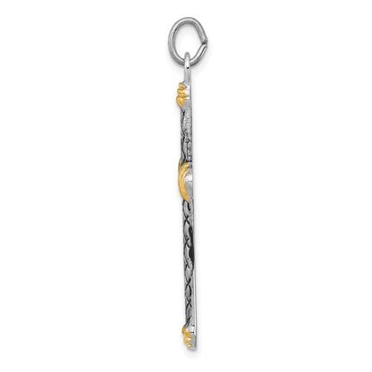Sterling Silver Silver, Gold-Tone, Blk Rhod Criss Cross Design Pendant