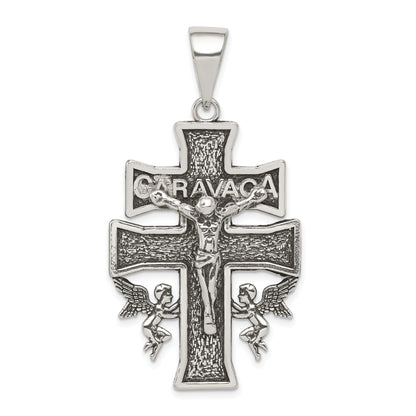Sterling Silver Antiqued Large Caravaca Inri Crucifix Cross Pendant