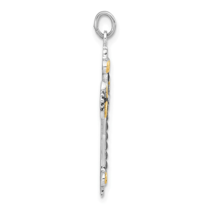 Sterling Silver & Gold-Tone Antiqued Textured Budded Cross
