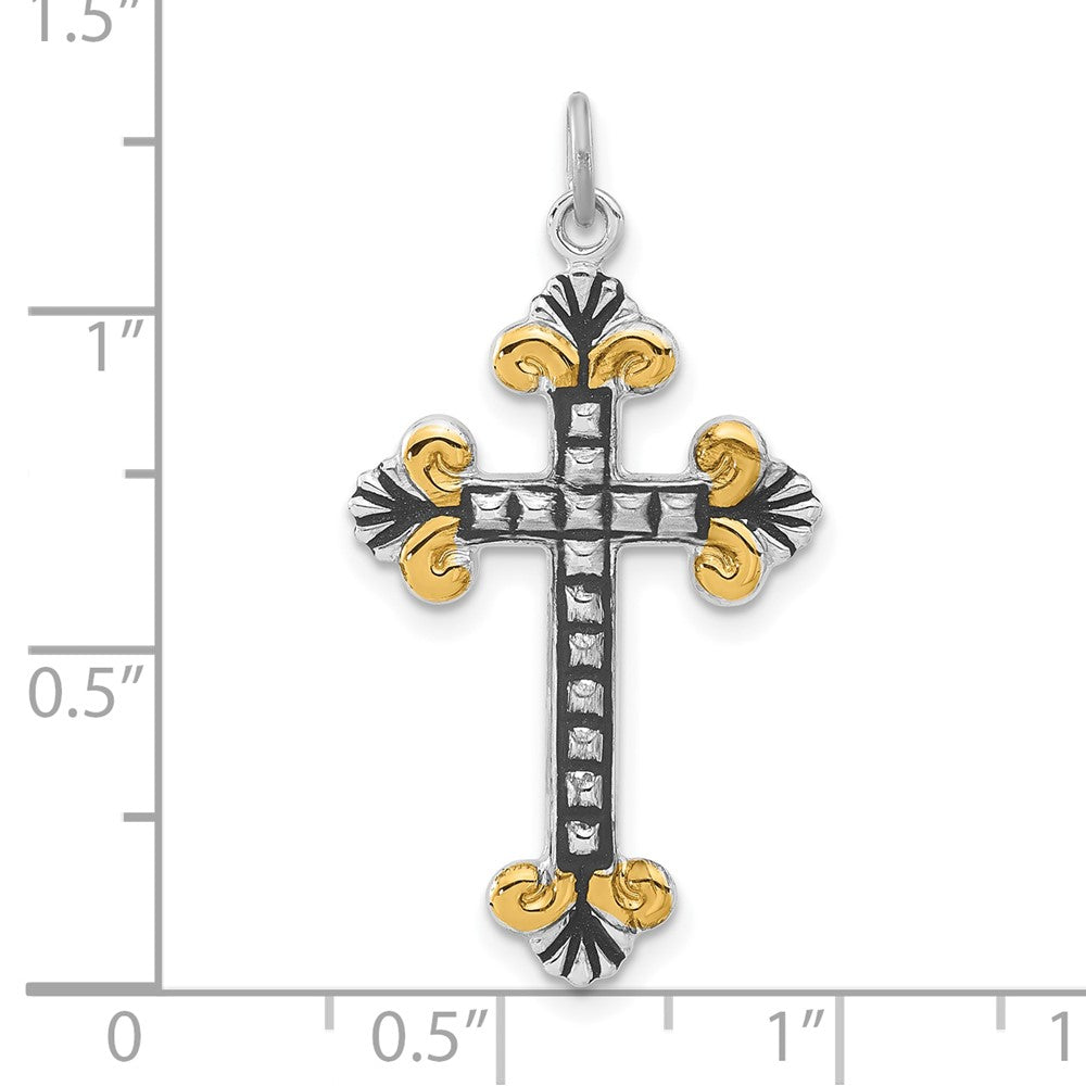 Sterling Silver & Gold-Tone Antiqued Textured Budded Cross