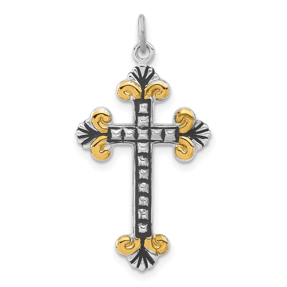 Sterling Silver & Gold-Tone Antiqued Textured Budded Cross