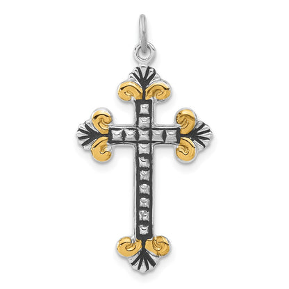 Sterling Silver & Gold-Tone Antiqued Textured Budded Cross