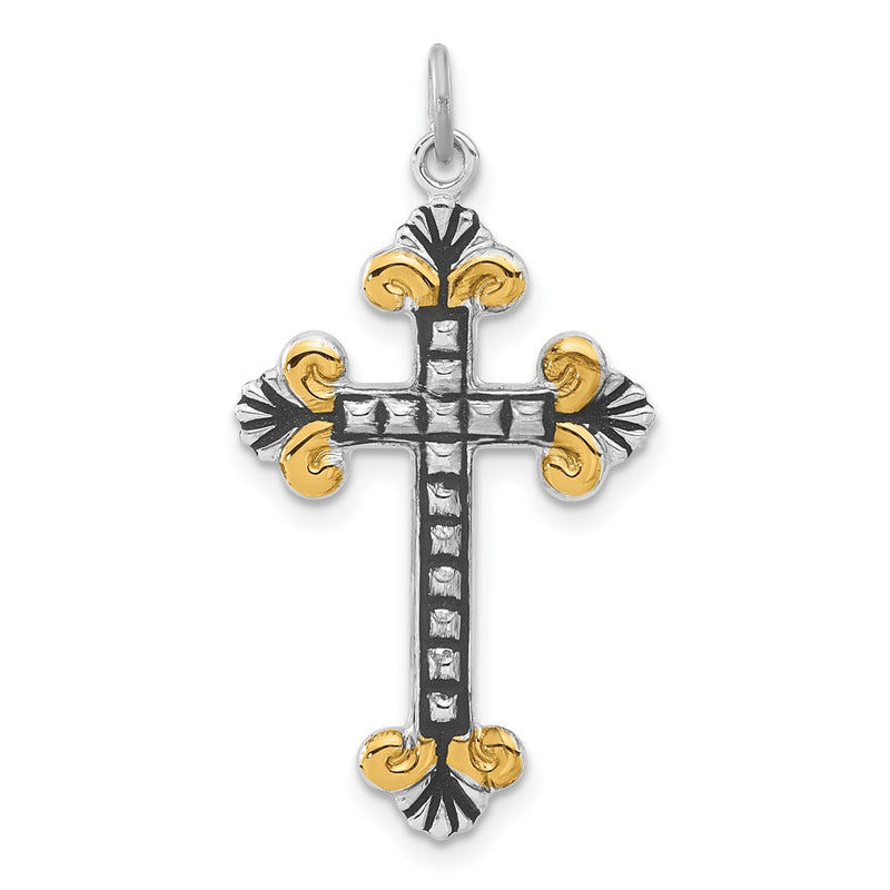 Sterling Silver & Gold-Tone Antiqued Textured Budded Cross