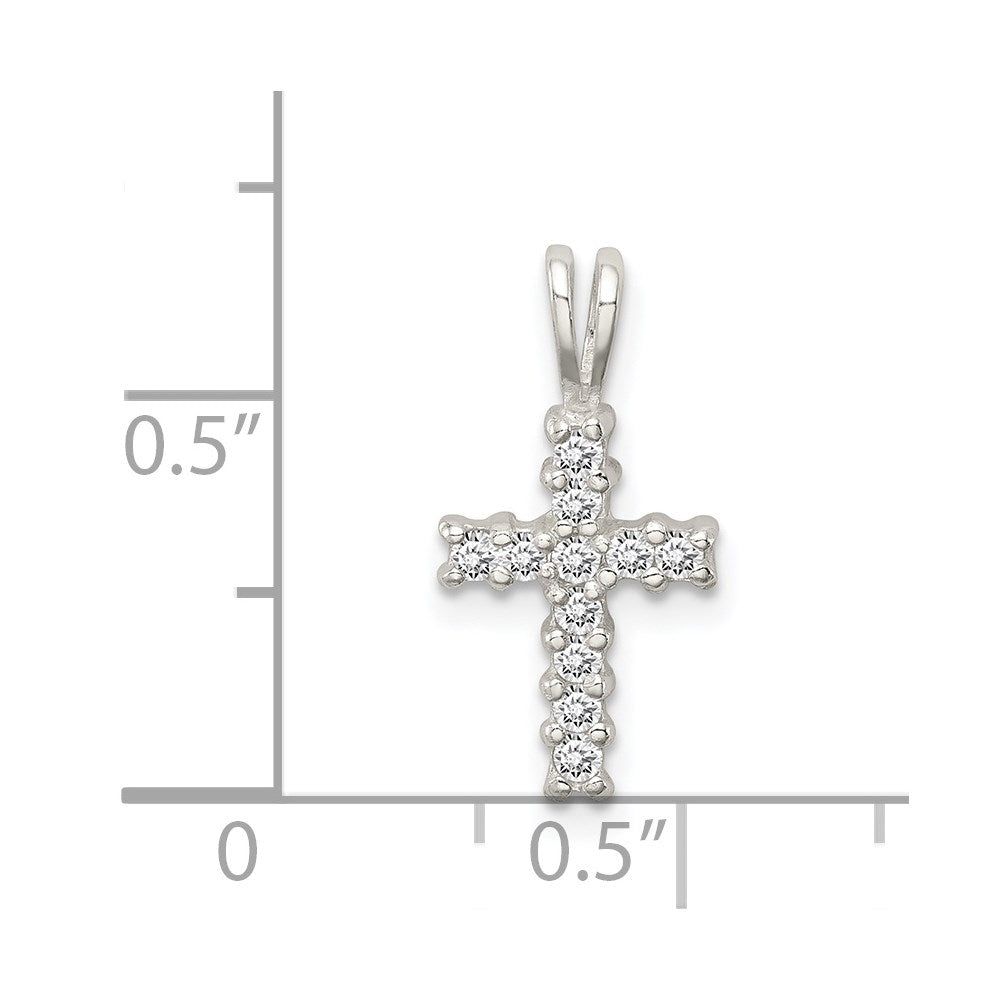 Sterling Silver Polished Cz Cross Pendant