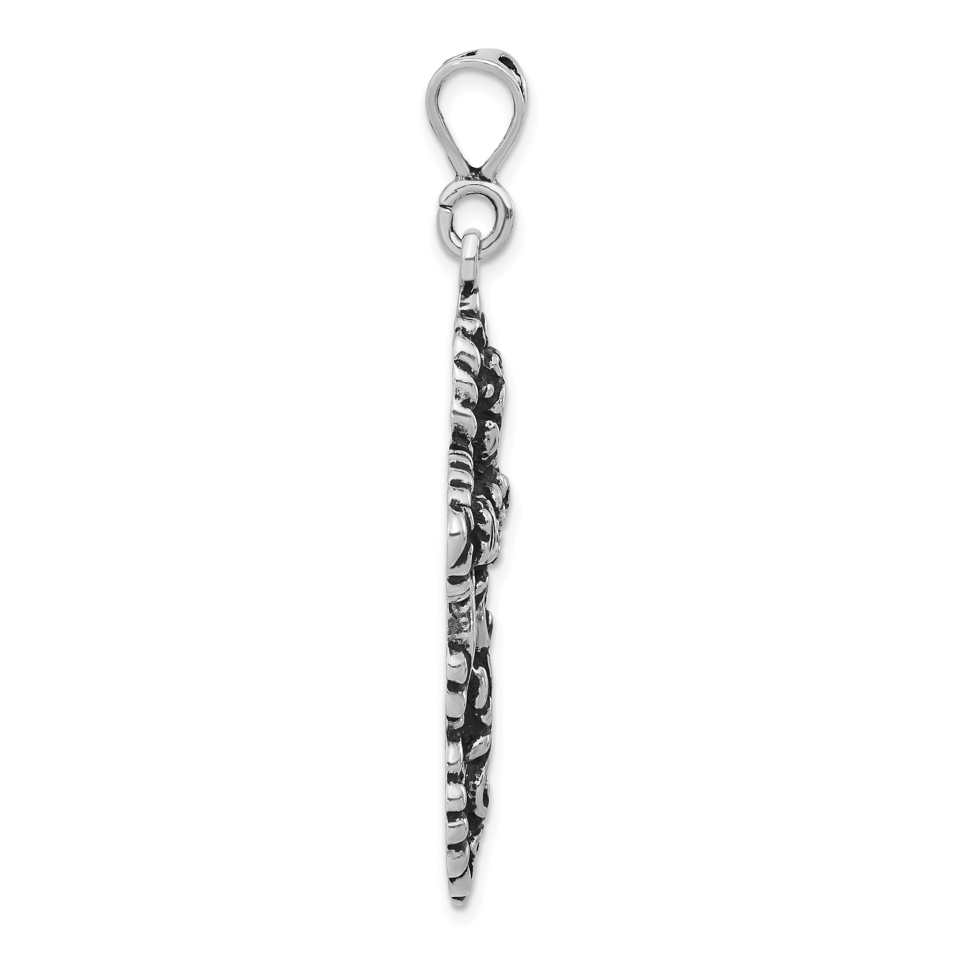 Sterling Silver Polished & Antiqued Floral Cut-Out Cross Pendant