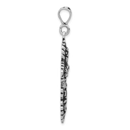 Sterling Silver Polished & Antiqued Floral Cut-Out Cross Pendant