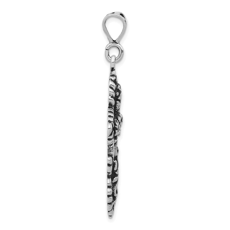 Sterling Silver Polished & Antiqued Floral Cut-Out Cross Pendant