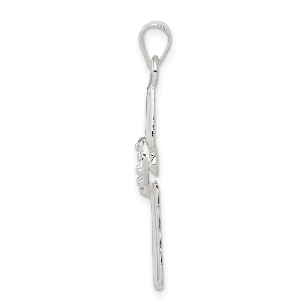 Sterling Silver Polished And Textured Cross W/ Heart Pendant