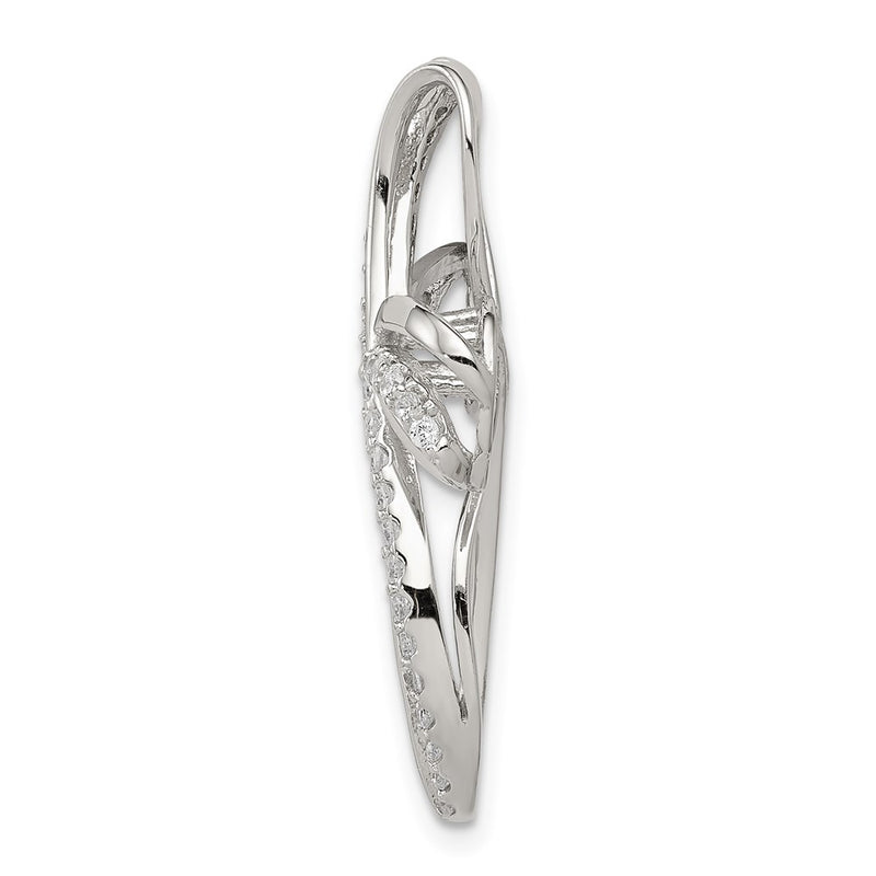 Sterling Silver Rhodium-Plated Polished Cz Cross Chain Slide