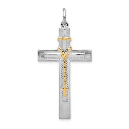Sterling Silver Rhodium-Plated & Gold-Tone Rosary On Cross Pendant