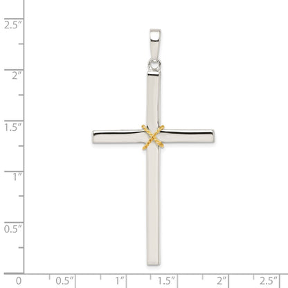 Sterling Silver Polished W/Gold-Plated Rope Hollow Crucifix Pendant