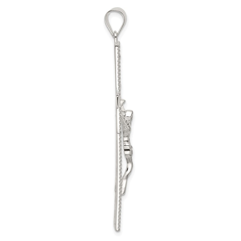 Sterling Silver Polished Beaded Filigree Crucifix Pendant
