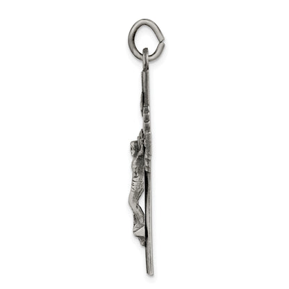 Sterling Silver Antiqued, Textured And Polished Inri Crucifix Pendant
