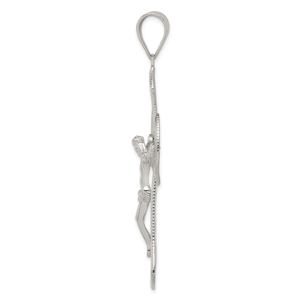 Sterling Silver Polished Leaf Large Inri Crucifix Pendant