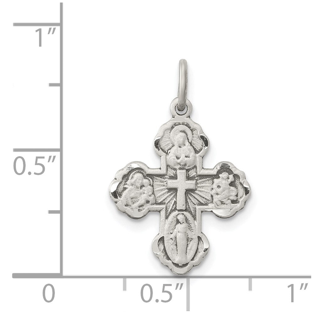 Sterling Silver Antiqued Mini 4-Way Medal Cross Pendant