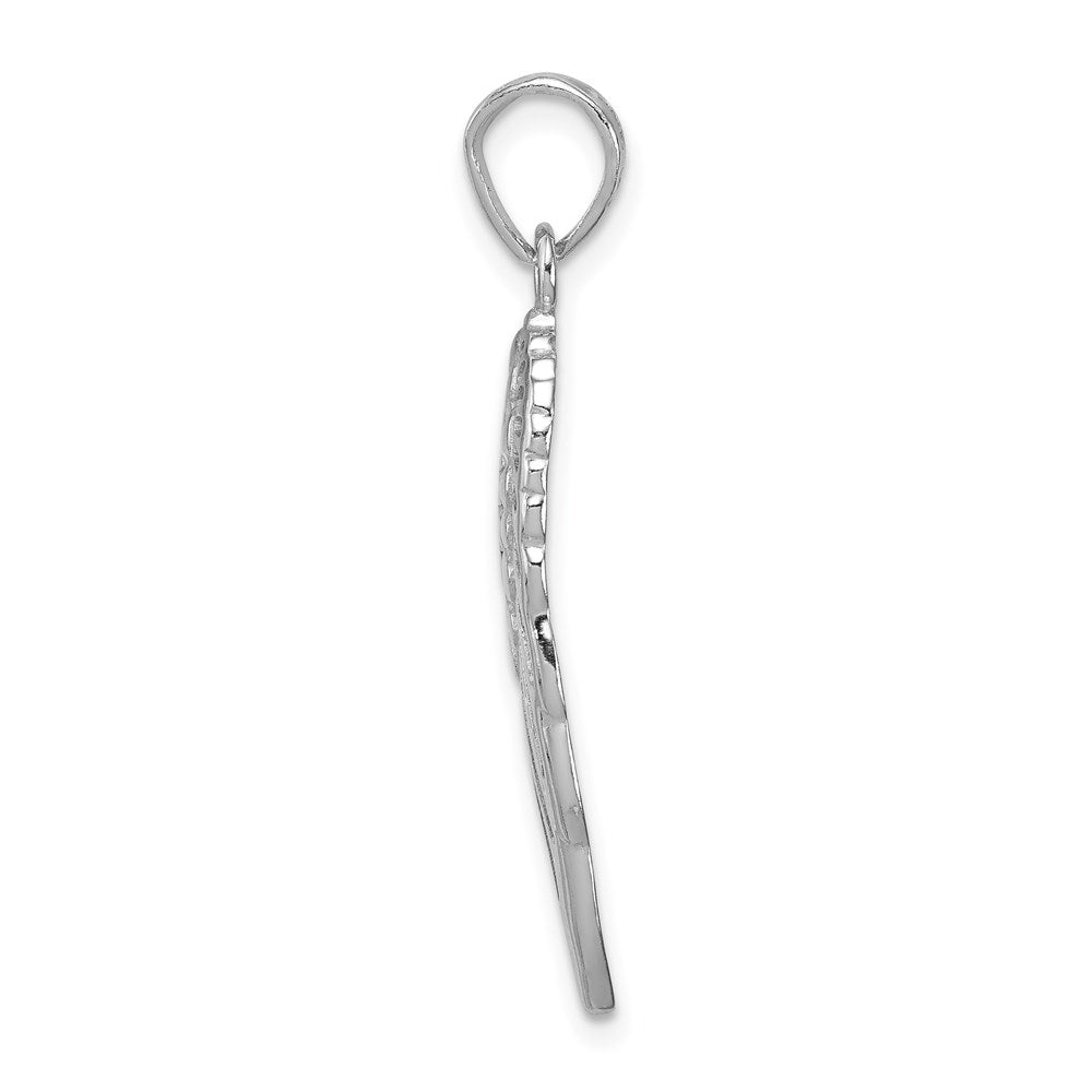 Sterling Silver Rhodium-Plated Polished/Textured Angel Wing Pendant