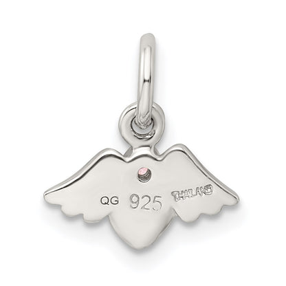 Sterling Silver Rhod-Pltd Polished/Satin Heart W/Wings Pink Cz Pendant