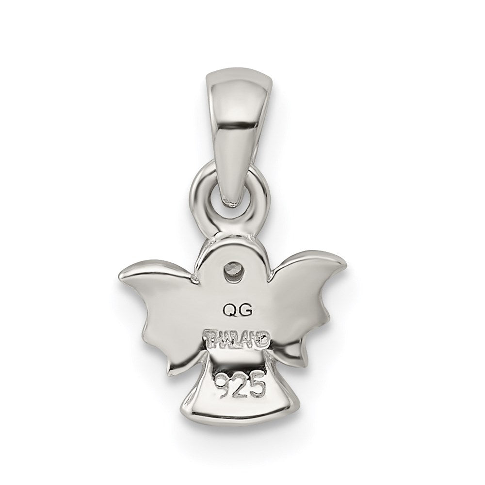 Sterling Silver Rhodium-Plated Polished/Satin Cz Angel Pendant