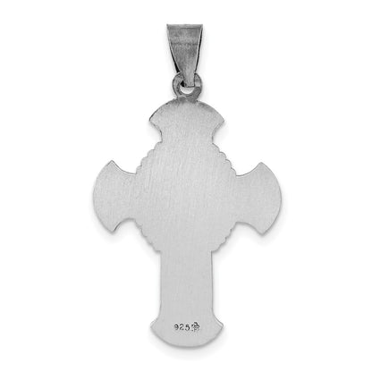 Sterling Silver Antiqued Textured & Satin Religious Cross Pendant