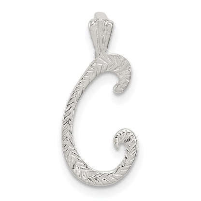 Sterling Silver Polished & Textured Letter C Initial Chain Slide
