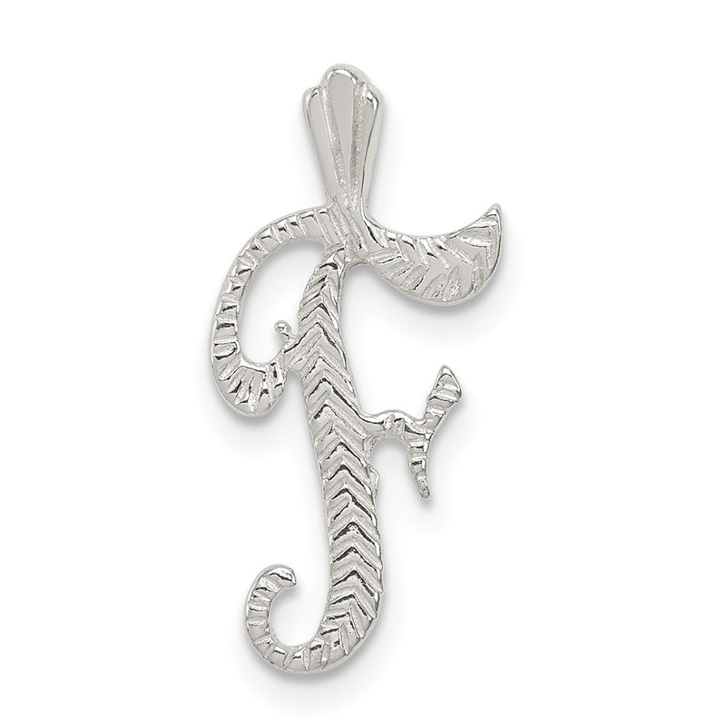 Sterling Silver Polished & Textured Letter F Initial Chain Slide