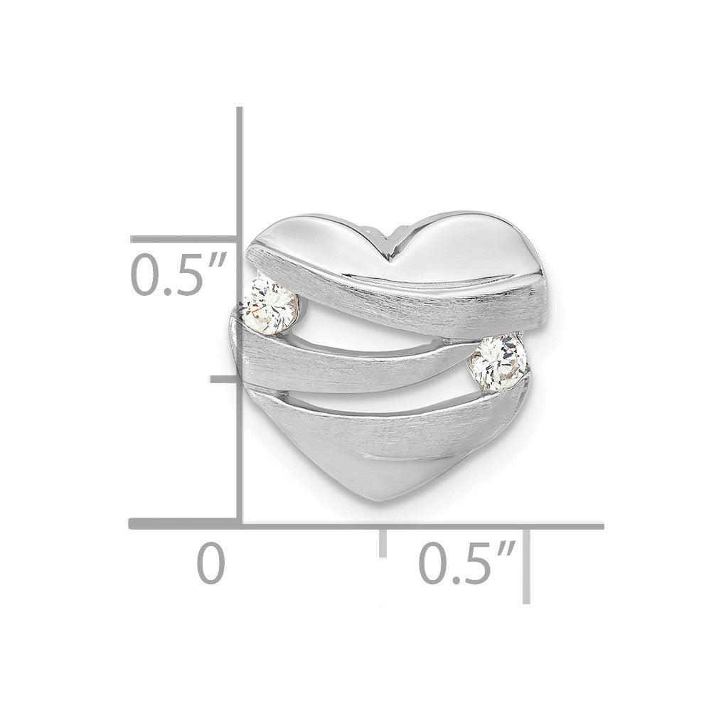 Sterling Silver Polished & Brushed Cz Heart Chain Slide