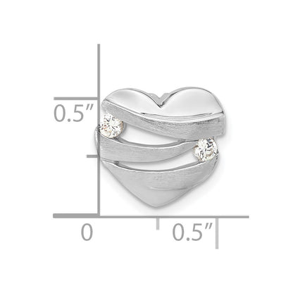 Sterling Silver Polished & Brushed Cz Heart Chain Slide