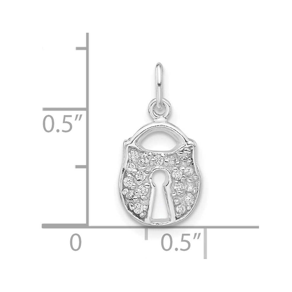 Sterling Silver Polished Cz Key Lock Charm