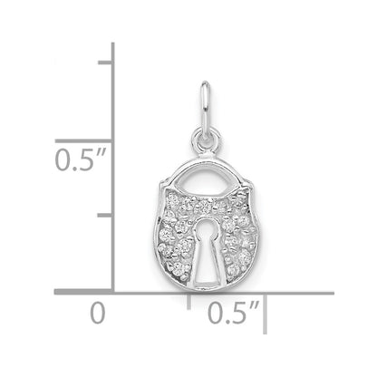 Sterling Silver Polished Cz Key Lock Charm