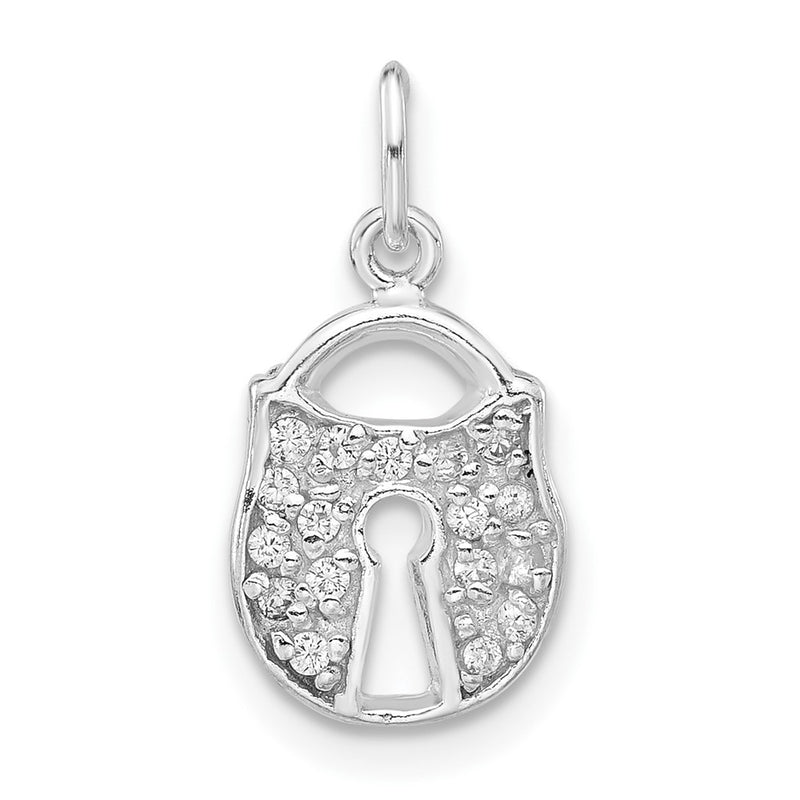 Sterling Silver Polished Cz Key Lock Charm