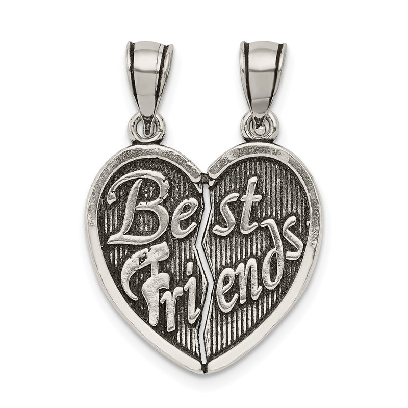 Sterling Silver Antiqued Best Friends Break Apart Heart Pendant