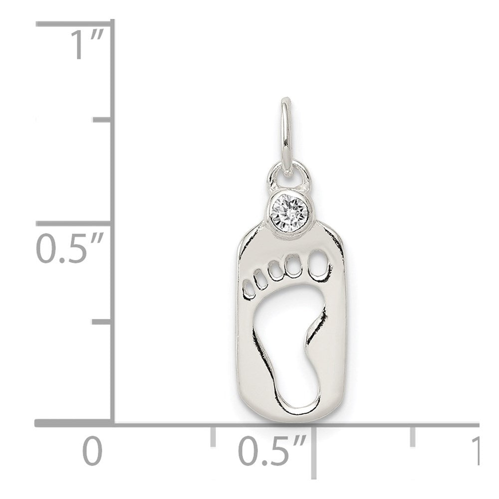 Sterling Silver Polished Footprint Cz Charm
