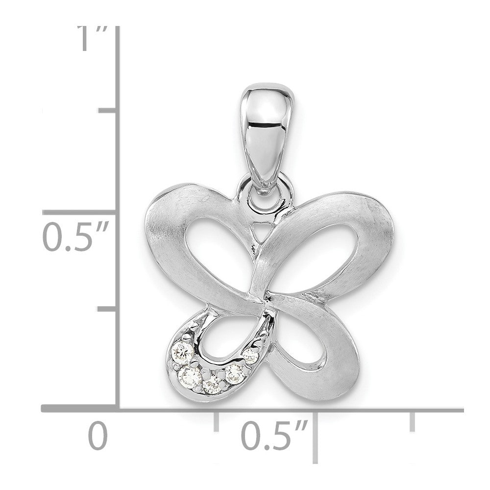 Sterling Silver Satin Cz Butterfly Pendant