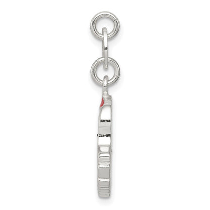 Sterling Silver Polished Enamel Santa Charm