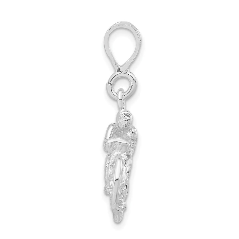 Sterling Silver 3-D Polished Cyclist On Bicycle Pendant