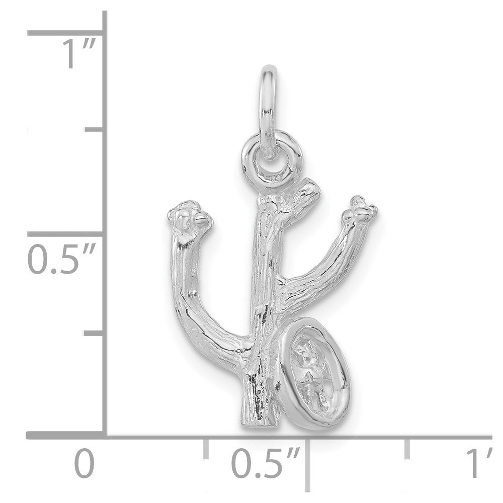 Sterling Silver 3-D Polished Cactus W/ Wheel Pendant