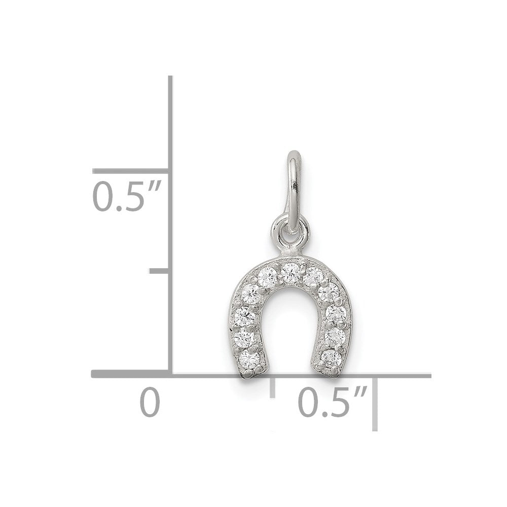 Sterling Silver Polished Horseshoe Cz Charm