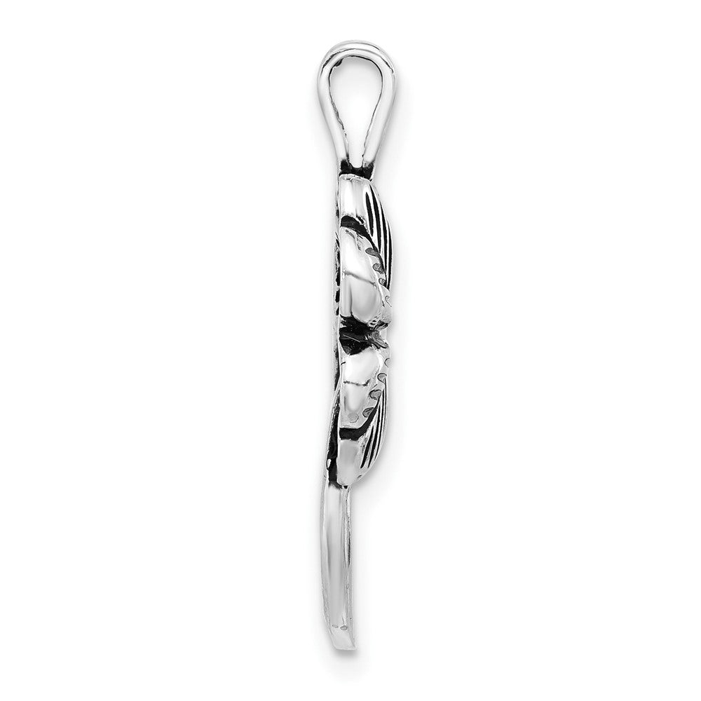 Sterling Silver Polished Antiqued & Textured Clover Chain Slide