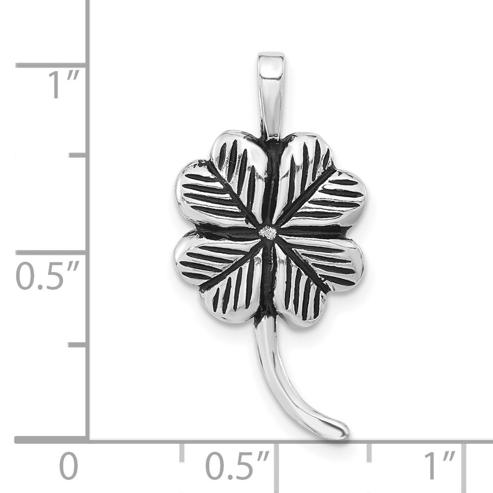 Sterling Silver Polished Antiqued & Textured Clover Chain Slide