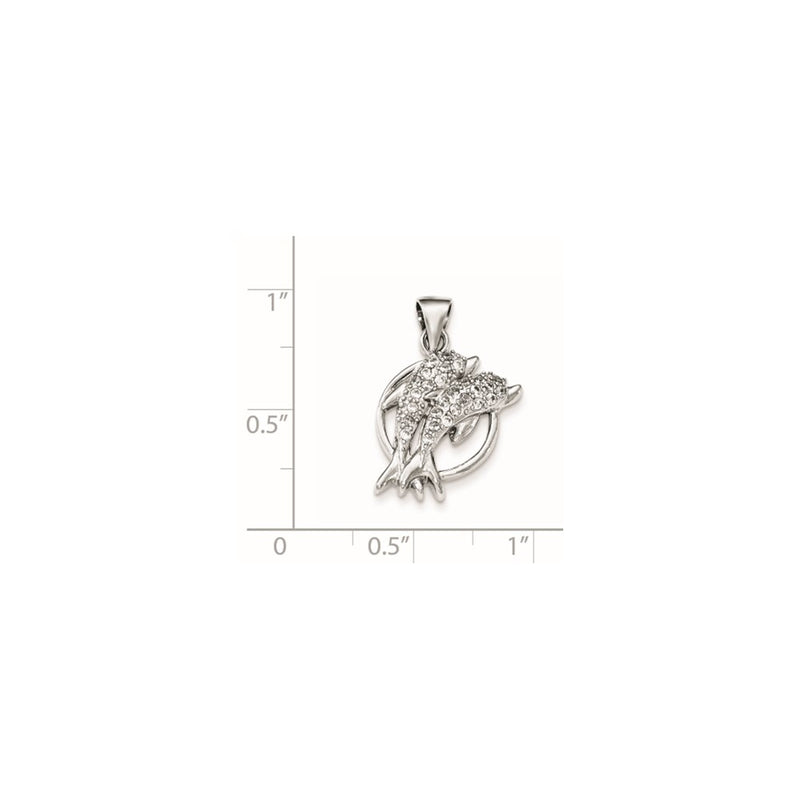 Sterling Silver Rhodium-Plated Polished Cz Double Dolphin Pendant