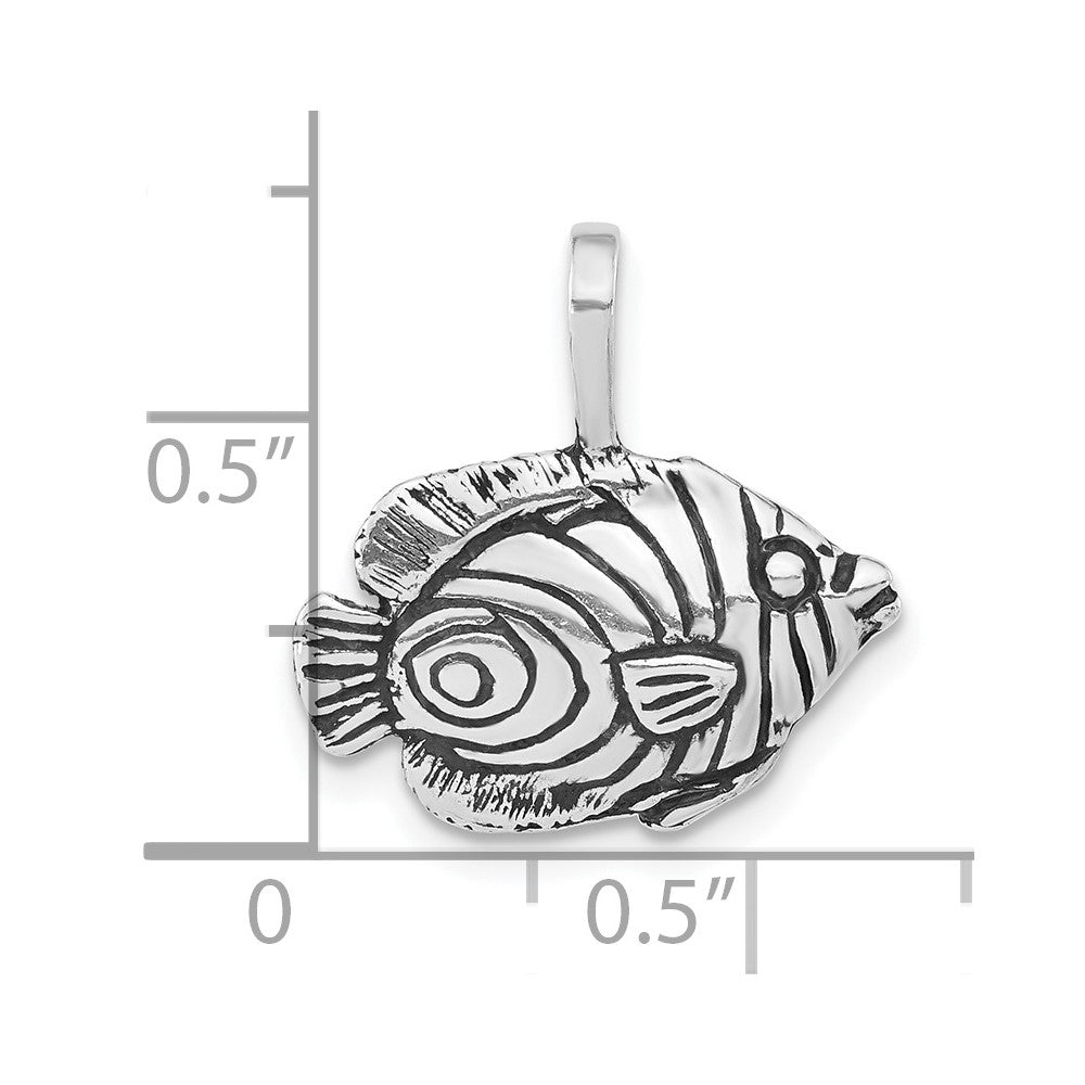 Sterling Silver Antiqued & Textured Circular Striped Fish Chain Slide