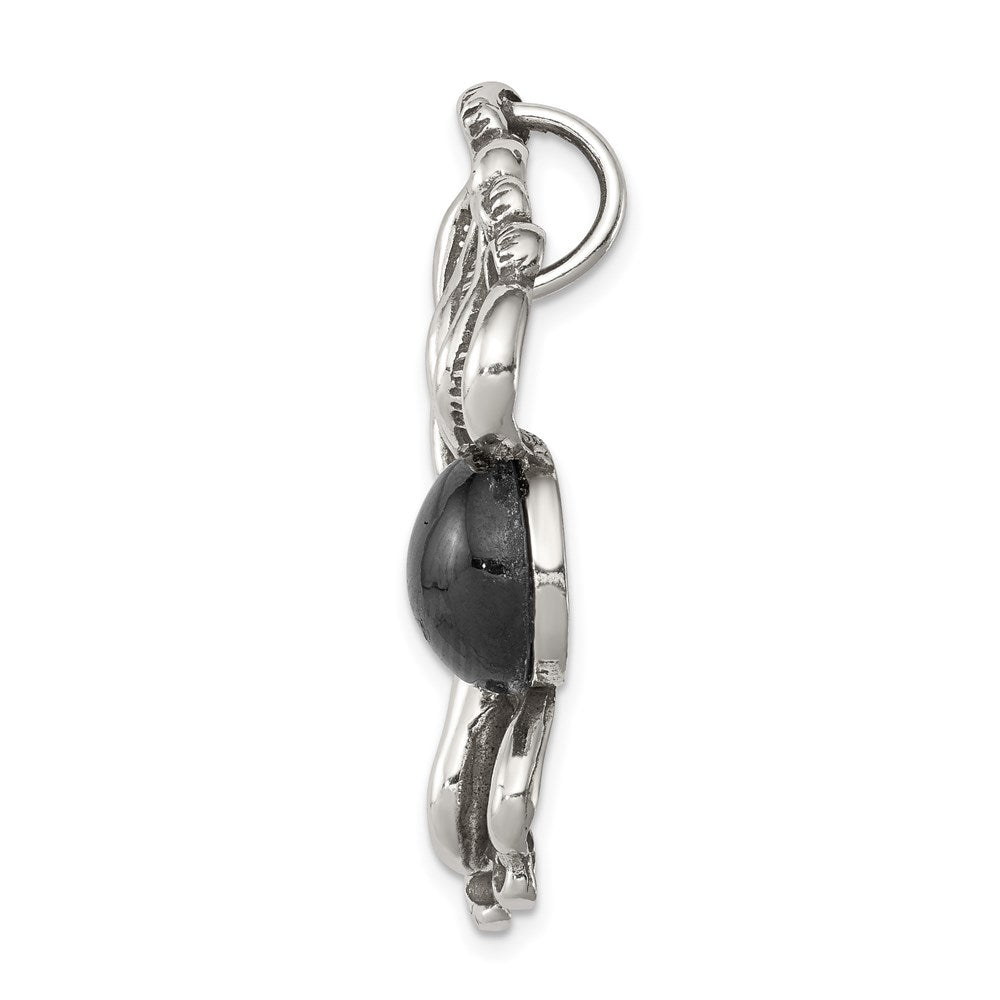 Sterling Silver Antiqued & Textured Octopus W/ Red Stone Chain Slide