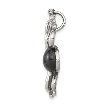 Sterling Silver Antiqued & Textured Octopus W/ Red Stone Chain Slide