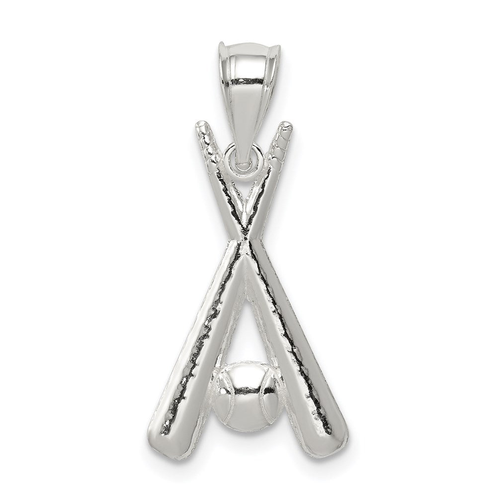 Sterling Silver Polished Bats And Baseball Pendant